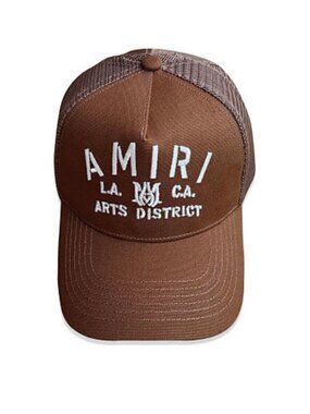 AMIRI Brown Mesh-Back Trucker Hat with White Embroidered Logo